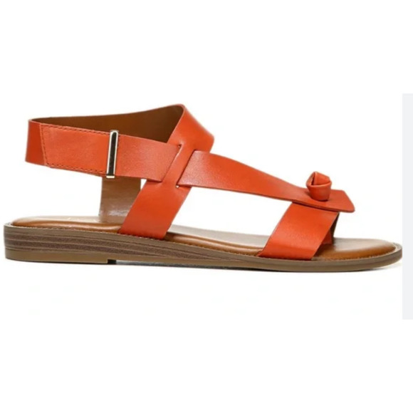 Franco Sarto Asymmetrical Flat leather Sandals Rust orange sz 6.5 Travel style - Picture 1 of 5